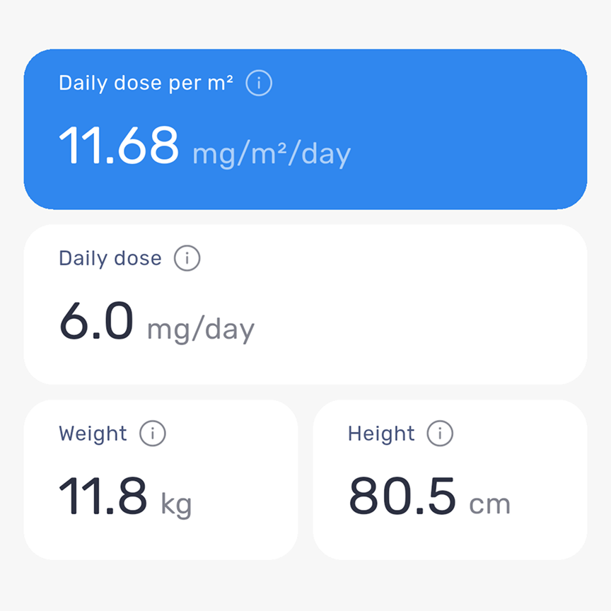 Pantalla de cálculos automáticos en CAH Dose Care