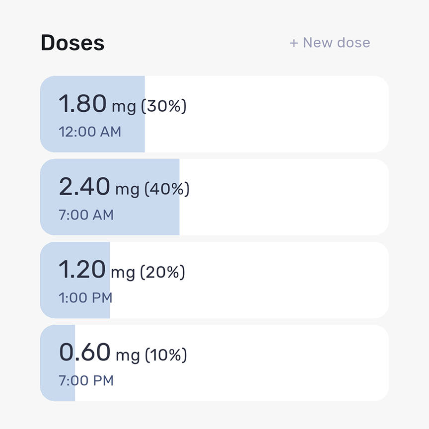 Vista de configuración de dosis en la app
